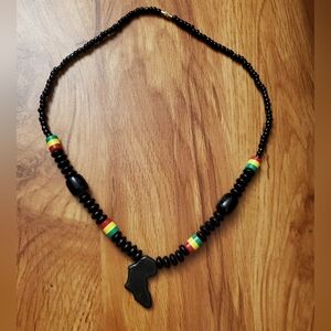 Black Beaded Necklace with Africa Pendant